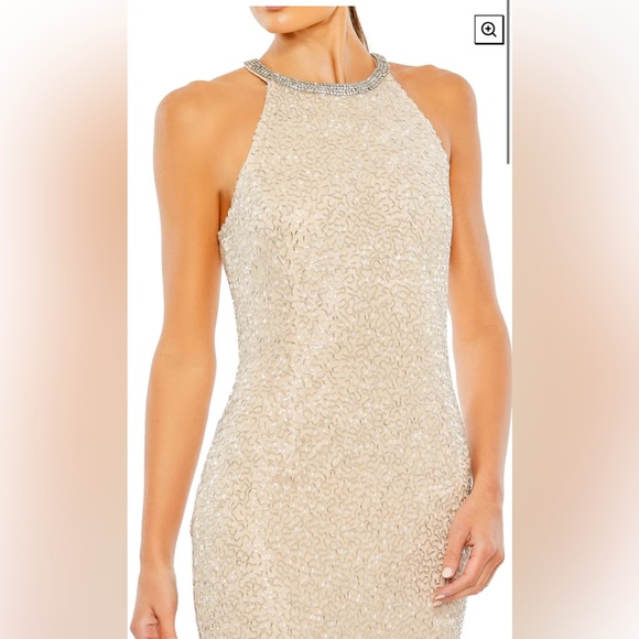 Beaded sleeveless high neck column gown - Picture 3 of 3